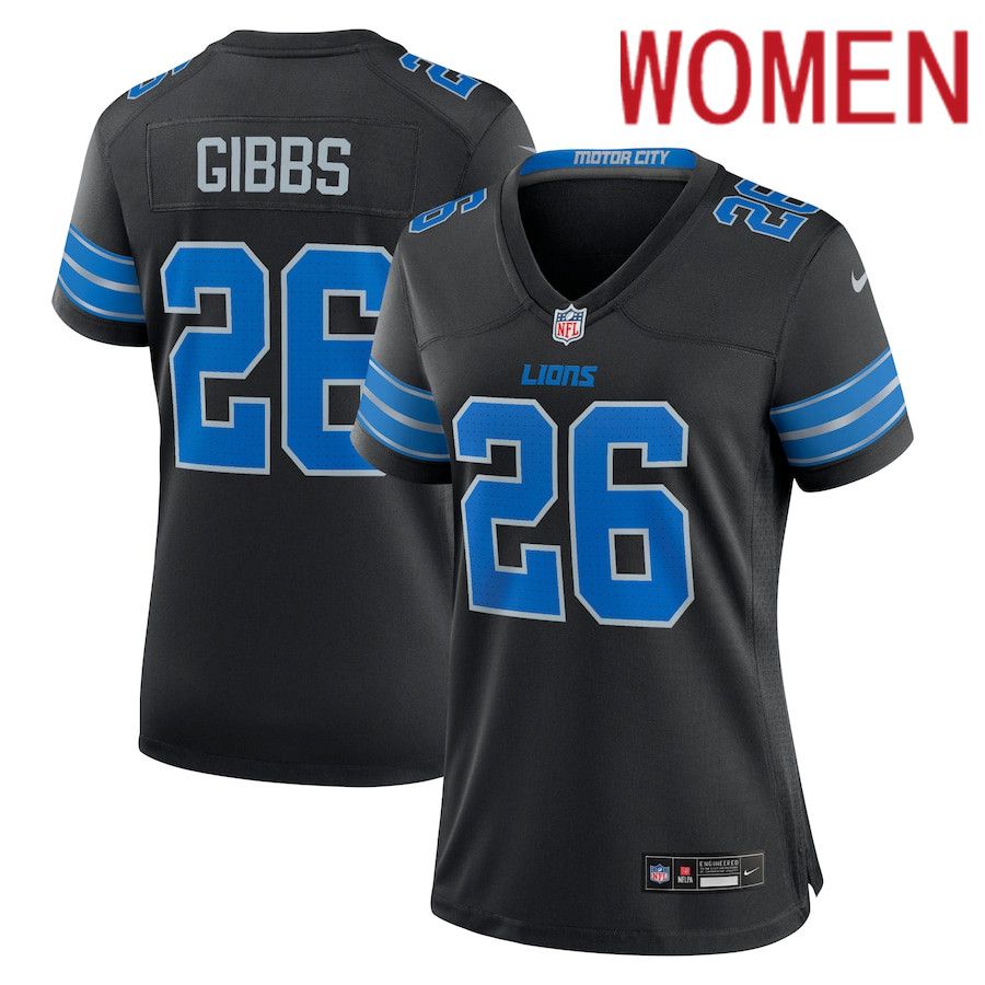Women Detroit Lions #26 Jahmyr Gibbs Nike Black 2nd Alternate Game NFL Jersey->women nfl jersey->Women Jersey